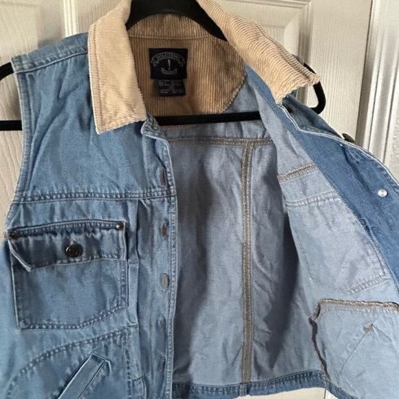 Vintage Solutions! Original Denim Jean Vest Corduroy Collar, Sz Small - Picture 14 of 16